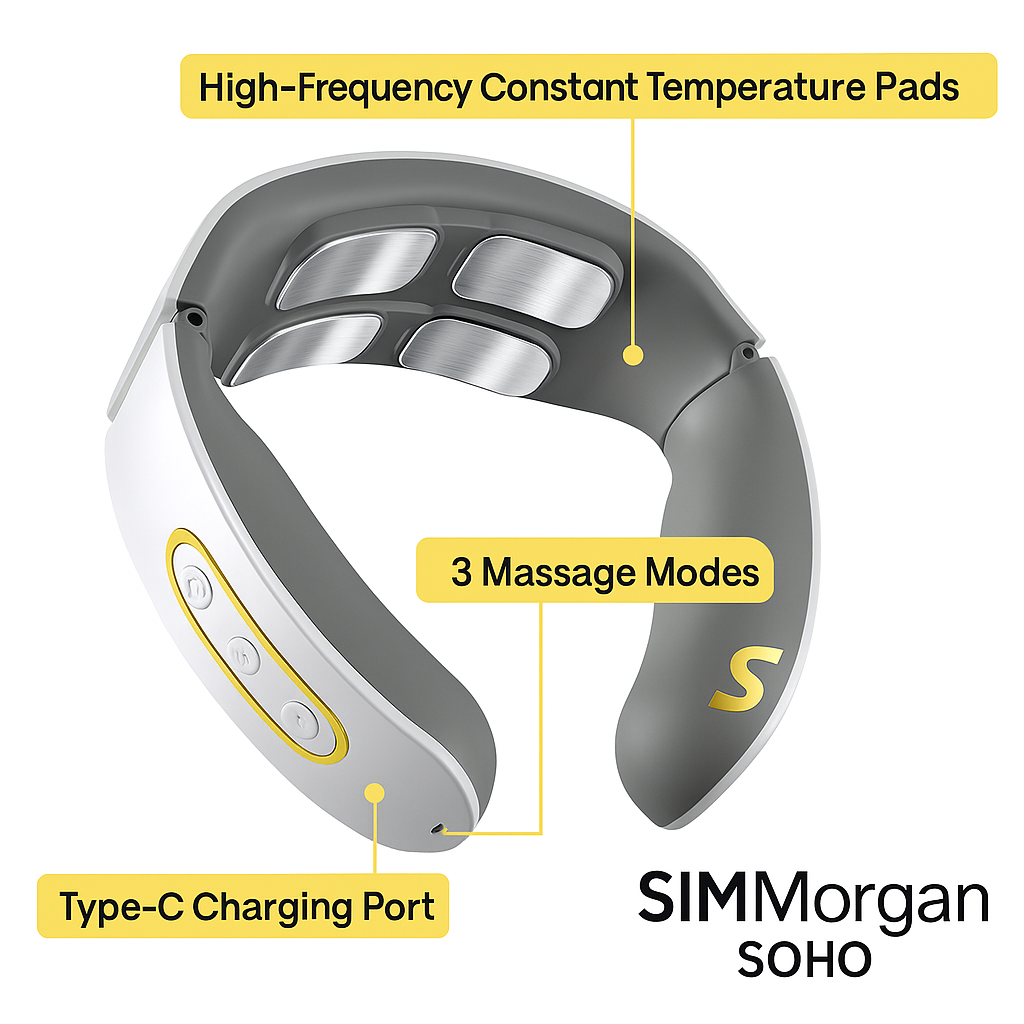 SOHO Smart Neck Massager – Full Accessories Set (Electrode Pads + Remote + USB Cable)